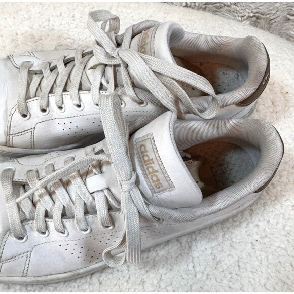 Adidas Advantage Women's Size 9 White on White Gold Heel Tab Leather Sneakers - Picture 6 of 11
